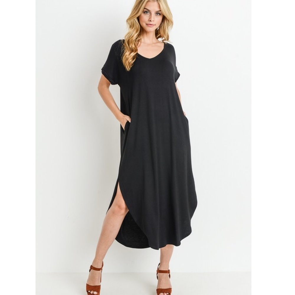 Black V Neck Maxi Dress - Picture 2 of 3